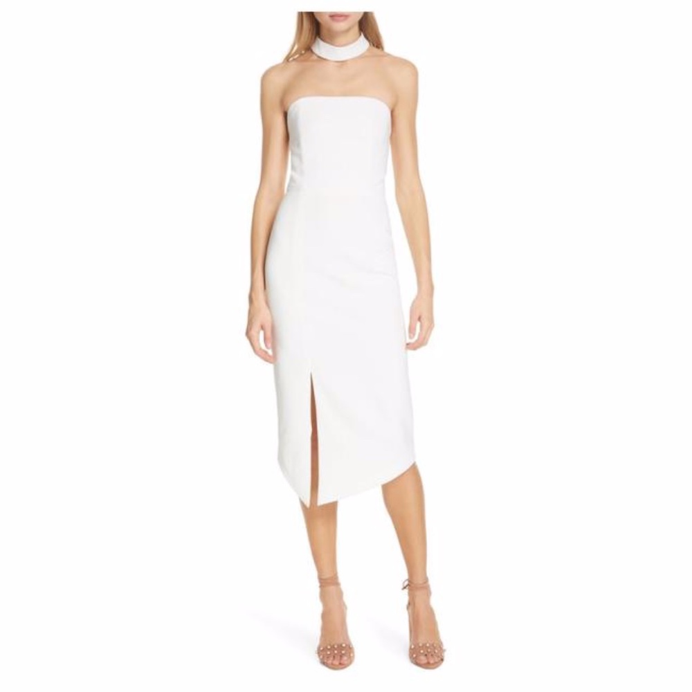 Alice + Olivia White Sia Strapless Choker Dress